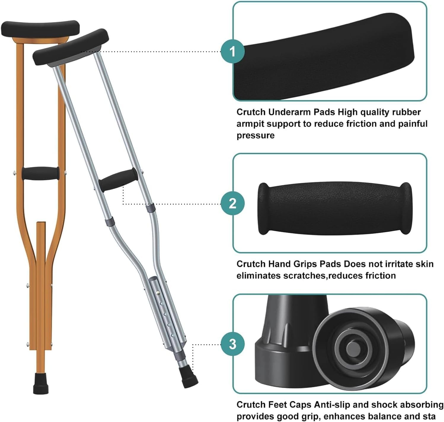 Crutch Padding and Crutches Accessories, Comfort Sets-Black