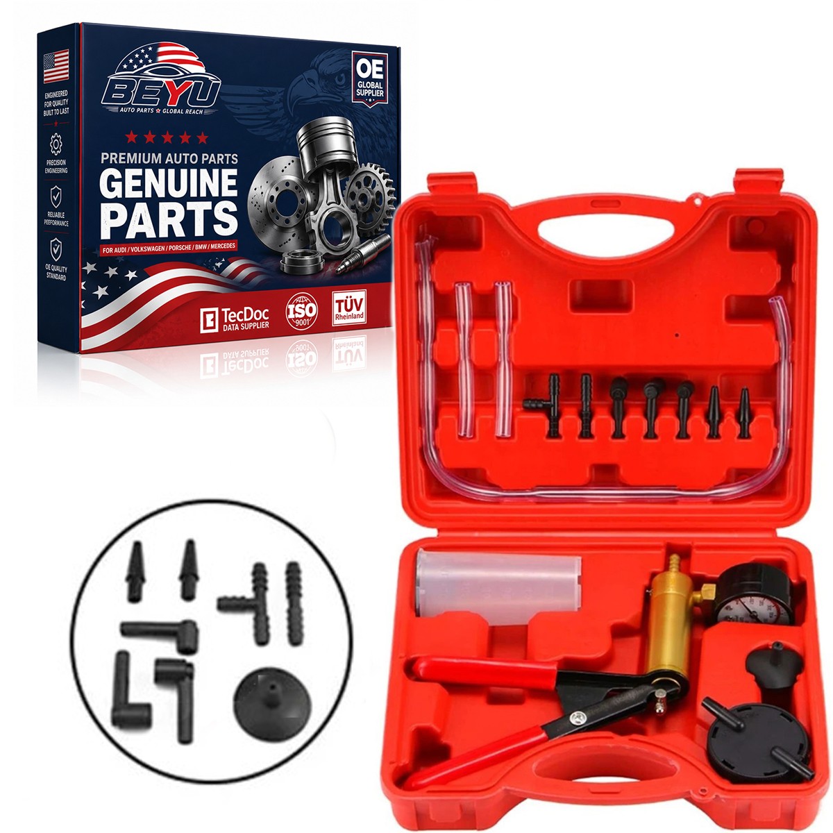 BEYU Manual Brake Bleeding Set Universal Brake Fluid Bleeder Bleeding Kit w/Case