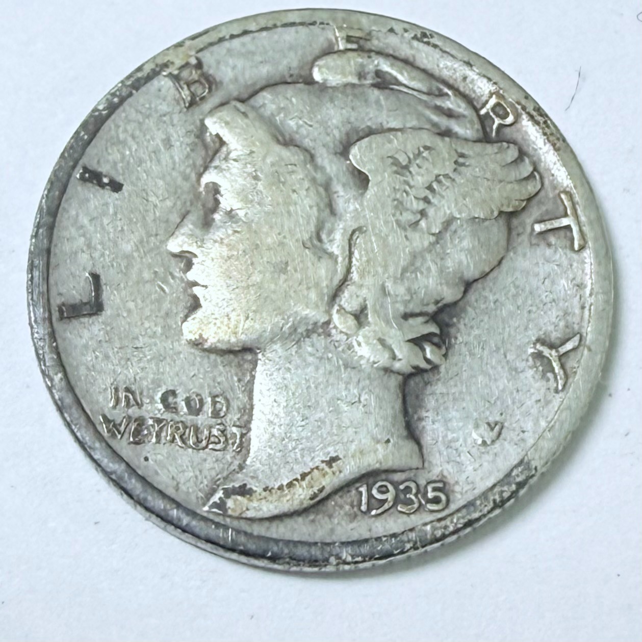 1935-S MERCURY DIME, 90% SILVER, FINE DETAILS FREE SHIPPING #9235