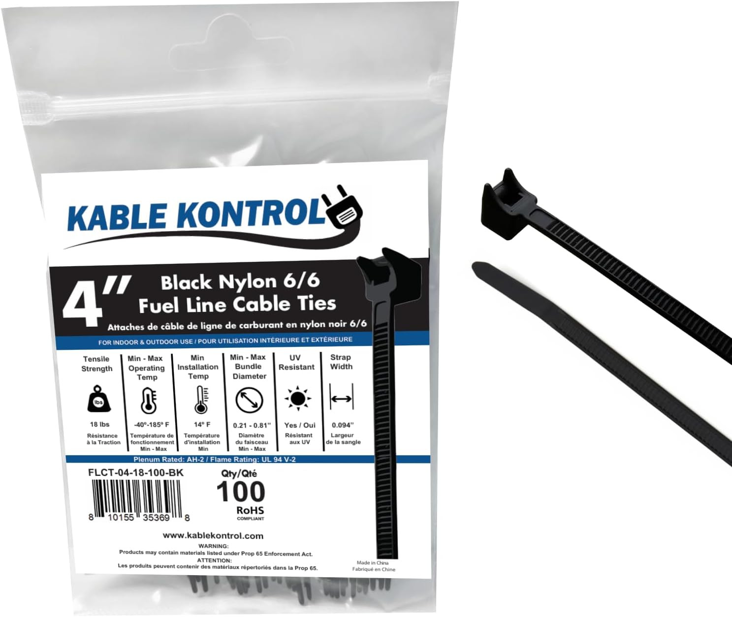 Radius Clamp Head Fuel Hose Cable Ties, 4 Inch 100 Pcs, 18 Lbs Tensile Strength,
