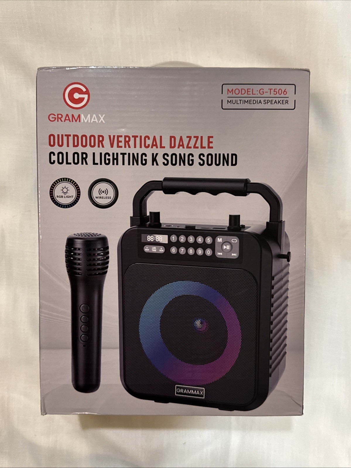 GRAMMAX G-T506 Portable Karaoke Speaker w/ Microphone, Bluetooth, RGB, AUX USB