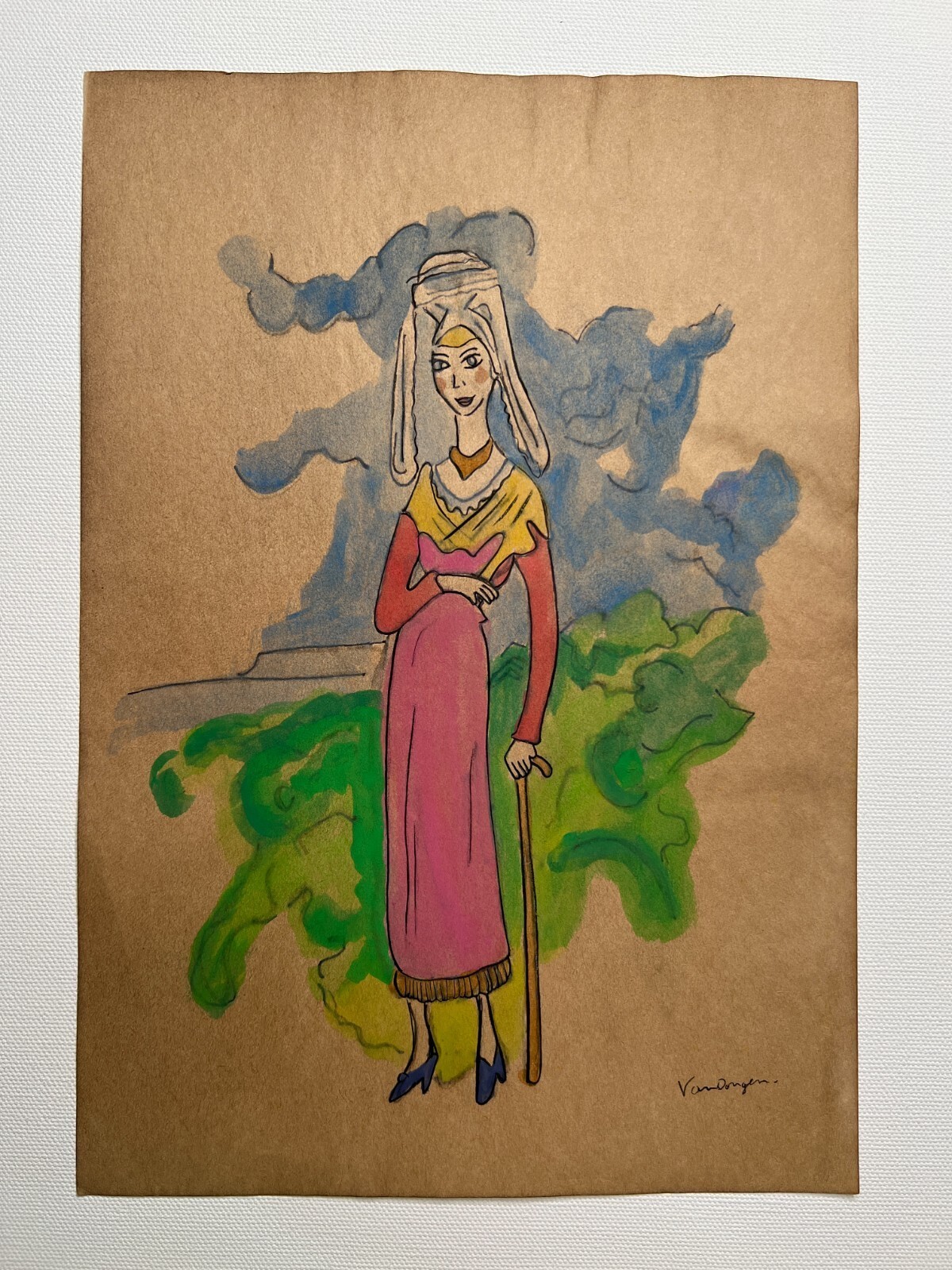 Kees van Dongen (Handmade) Drawing on paper  mixed media signed and stamped