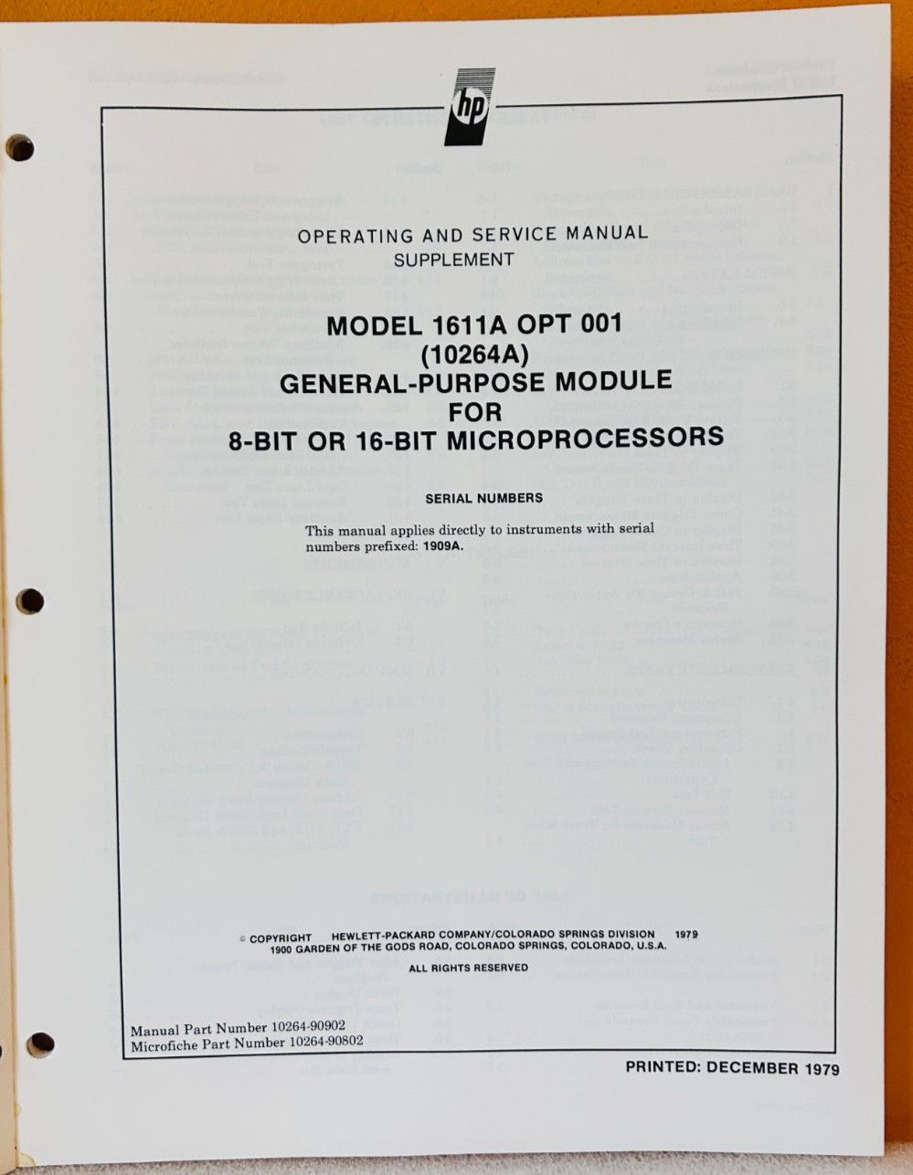 HP 10264-90902 1611A Opt 001 Module for 8/16 Bit Microprocessors Service Manual.