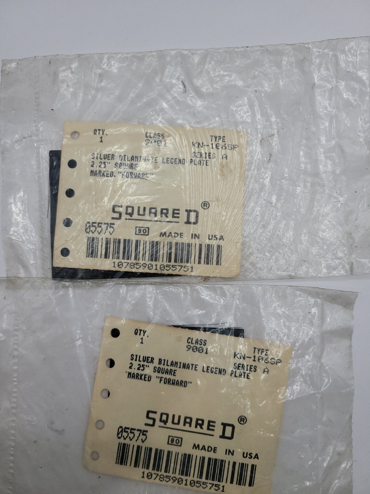 Square D Silver Bilaminate Legend Plate 2.25" Square Marked Foward. Lot of two.