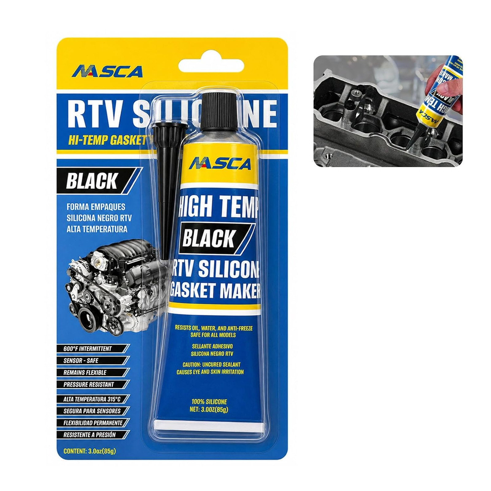 Black RTV Silicone Gasket Maker High Temp Sealant 3 oz Oil Resistant Sensor Safe