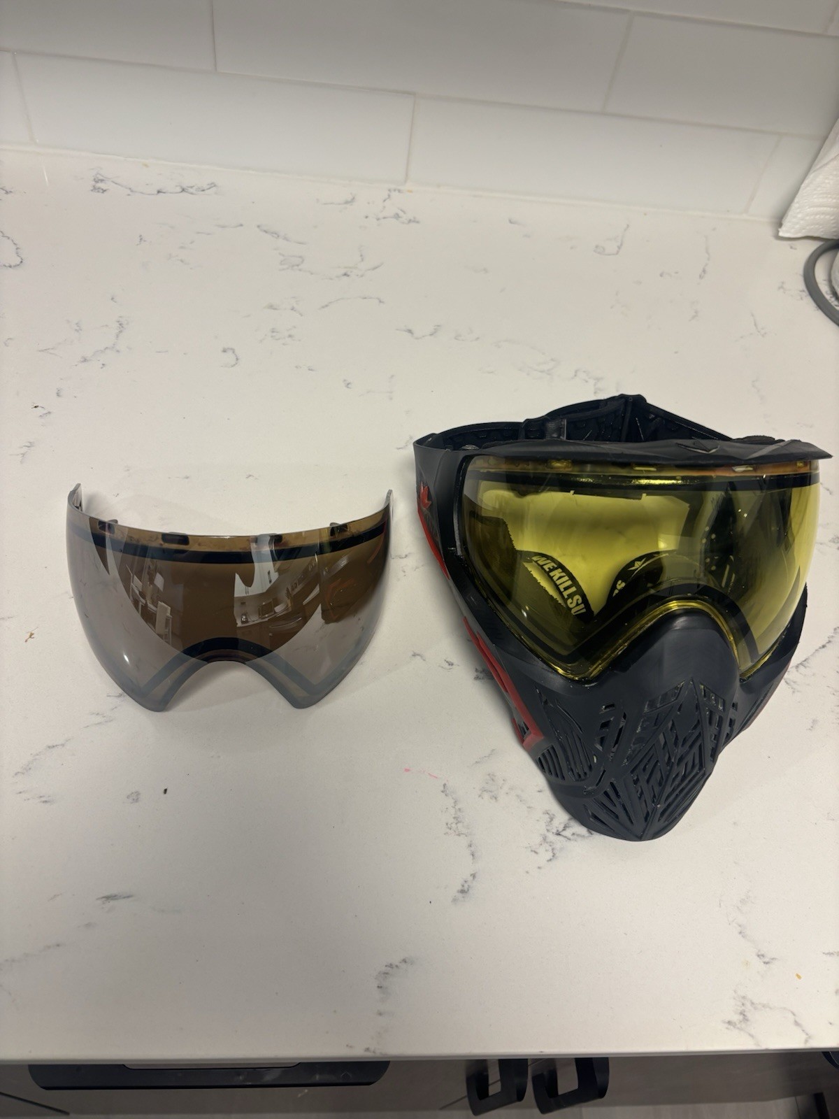 Bunkerkings CMD Paintball Mask Black with Yellow Lens & mirror Lens