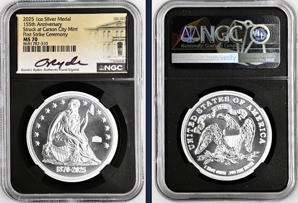 2025 CARSON CITY MINT 155TH ANNIVERSARY MEDAL NGC MS70 FIRST STRIKE CEREMONY