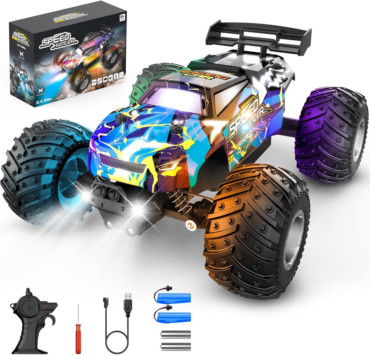 Remote Control Car, 2WD Off-Road Rc Truck, 20 KM/H All-Terrain RC Cars with Head
