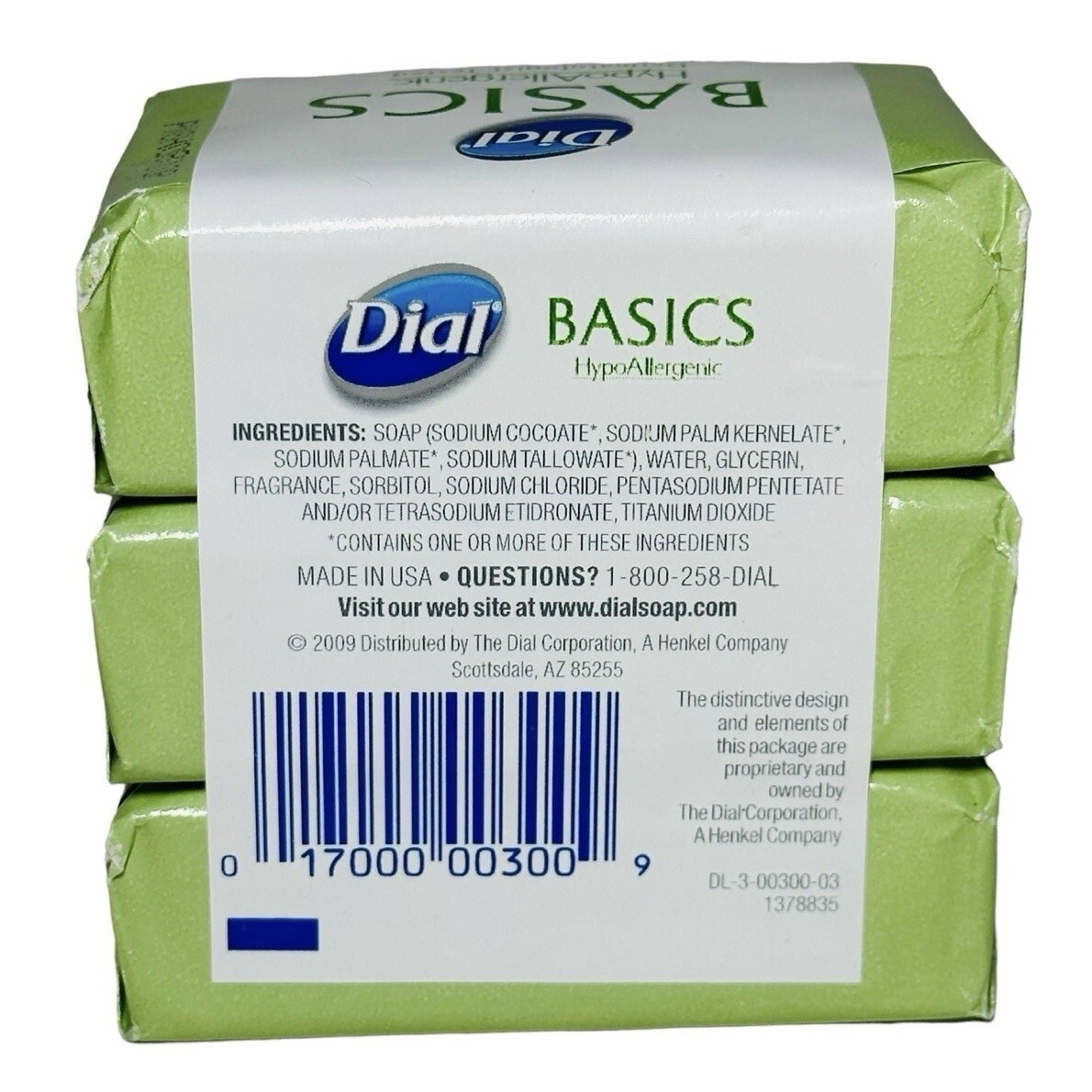 Dial Basics Hypoallergenic Bar Soap, 3.2 oz, 3 Pack, NEW