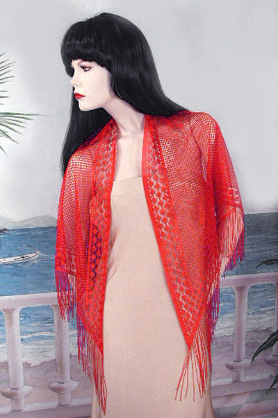 Sheer Lace Triangle Floral Shawl With Fringe Trim For Day Or Evening