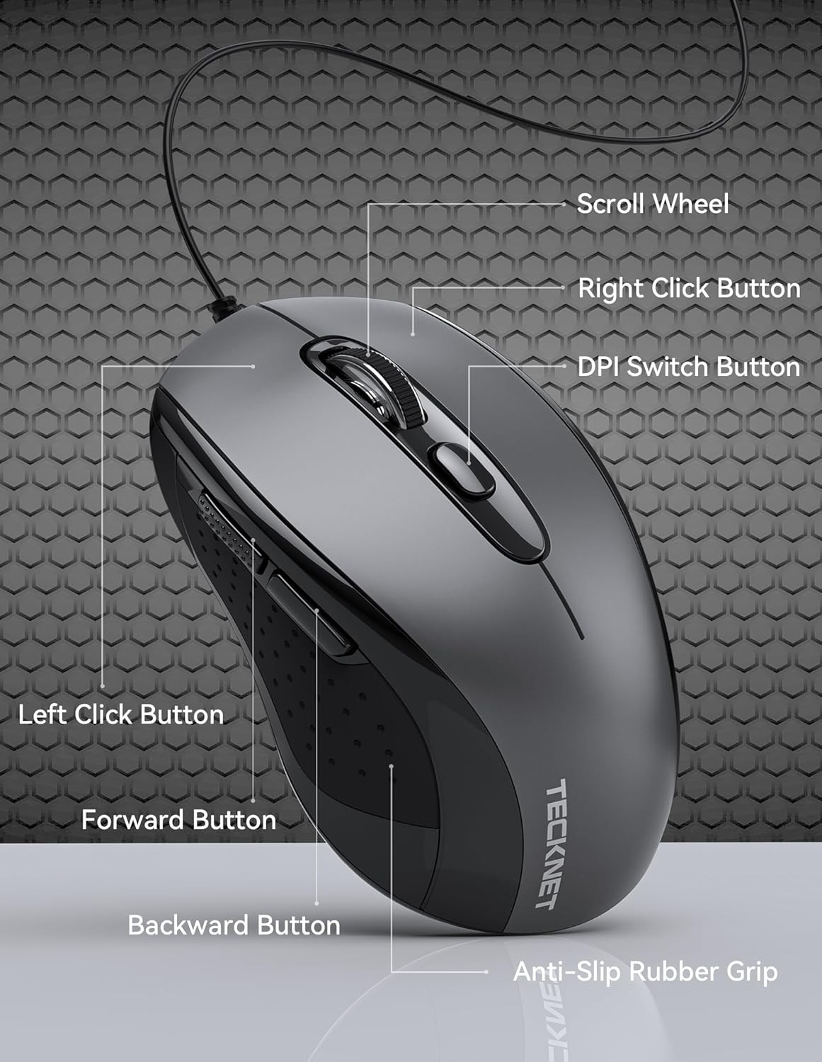 USB-A Wired Mouse for Laptop and Computer with 6-Button 5FT