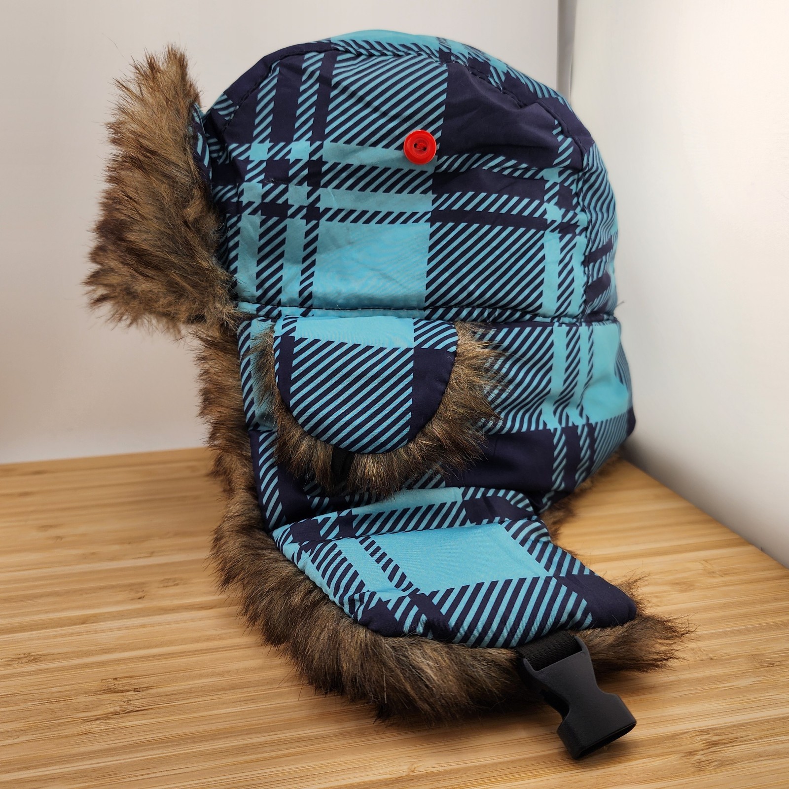 Seattle Kraken Trapper Hat, Blue Flannel Pattern Cap w/Faux Fur, NHL, Strapback