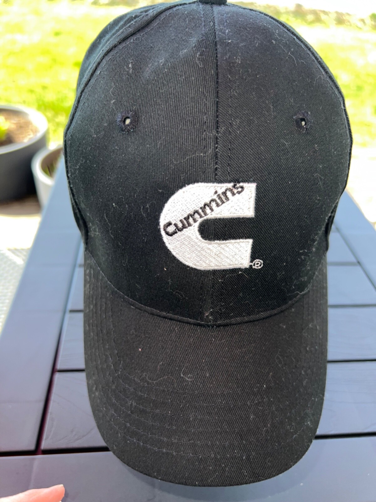 Cummins Black Hat with White C black Letters Hat Cap Hook Loop EUC Cummins.com