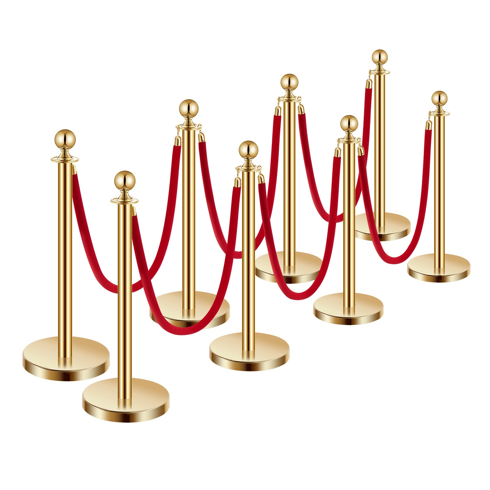 VEVOR 8Pcs Stanchion Post Queue Barrier Crowd Control Sand Injection Base Gold