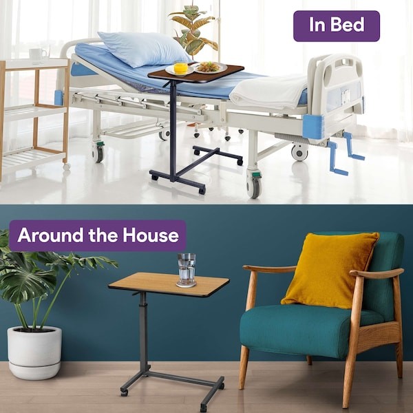 PROHEAL PH-16211H Medical Overbed Table, Wheels & Adjustable Height - Grey Over