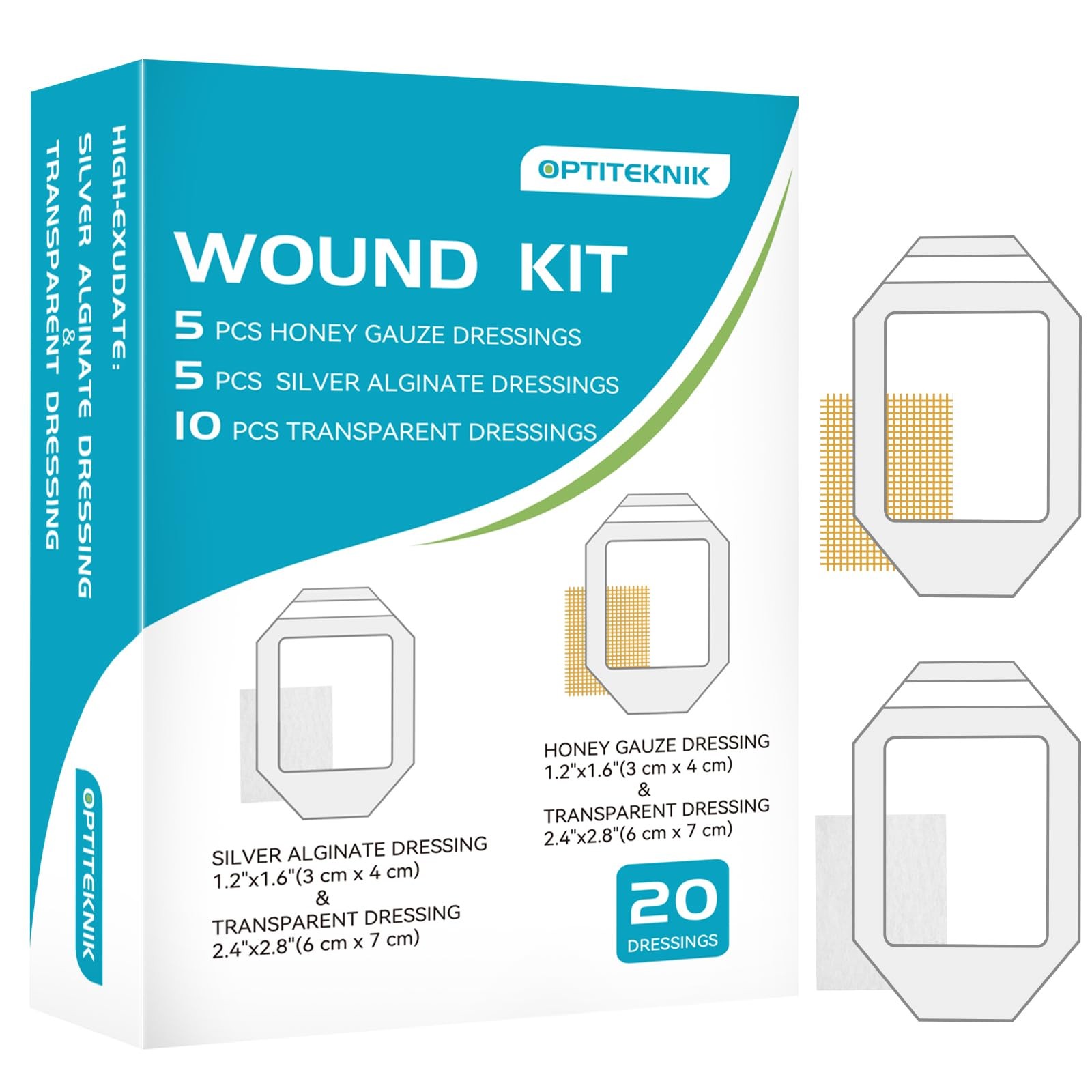 OPTITEKNIK Manuka Honey Gauze 3cm X 4cm and 6cm X 7cm, White Yellow