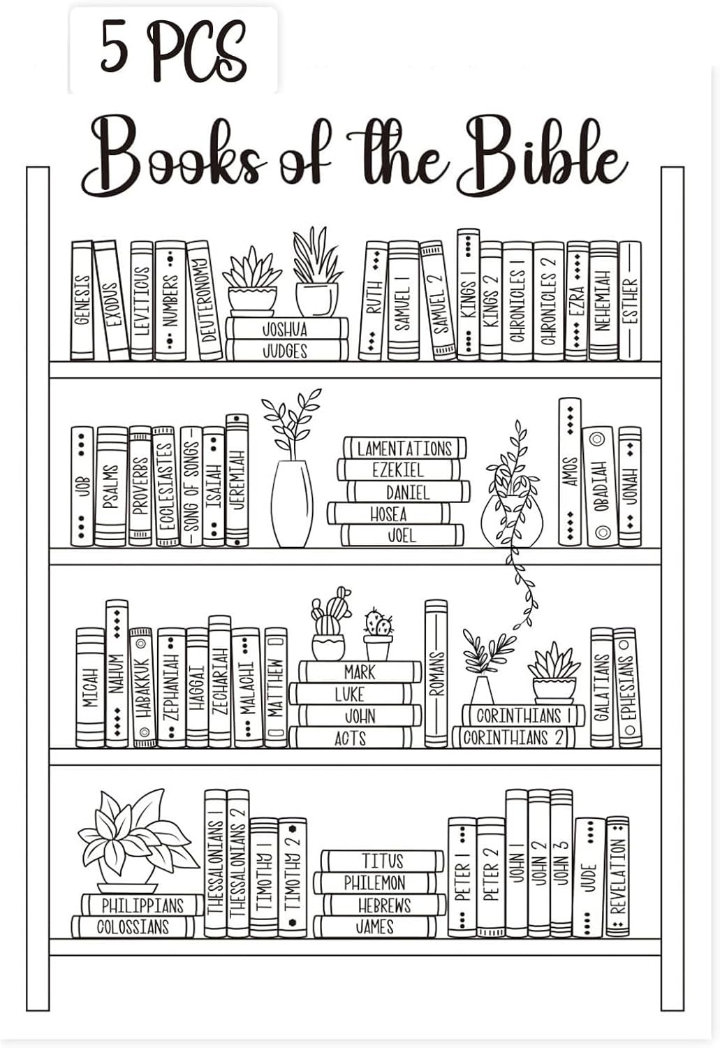 Bible Tracker Sticker - Bookshelf Coloring Page, Reading Tracker for Study & Org