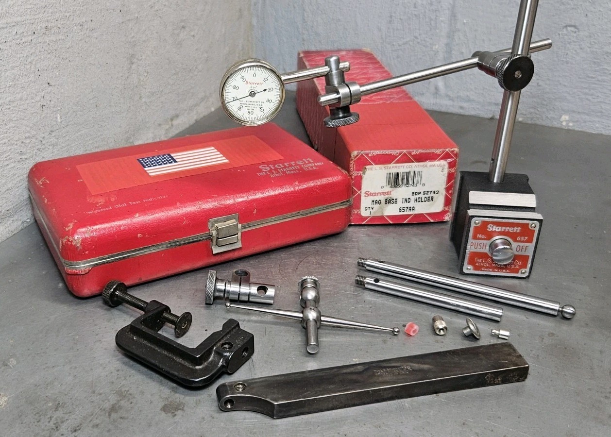 Starrett No. 657AA magnetic base w/ No. 196 indicator set - Made in USA - 657
