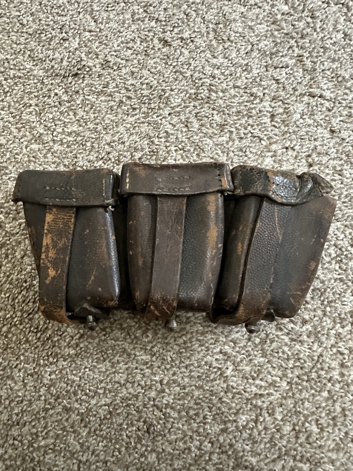WWII German K98 Ammo Pouch Black Leather  Original Mauser  WW2