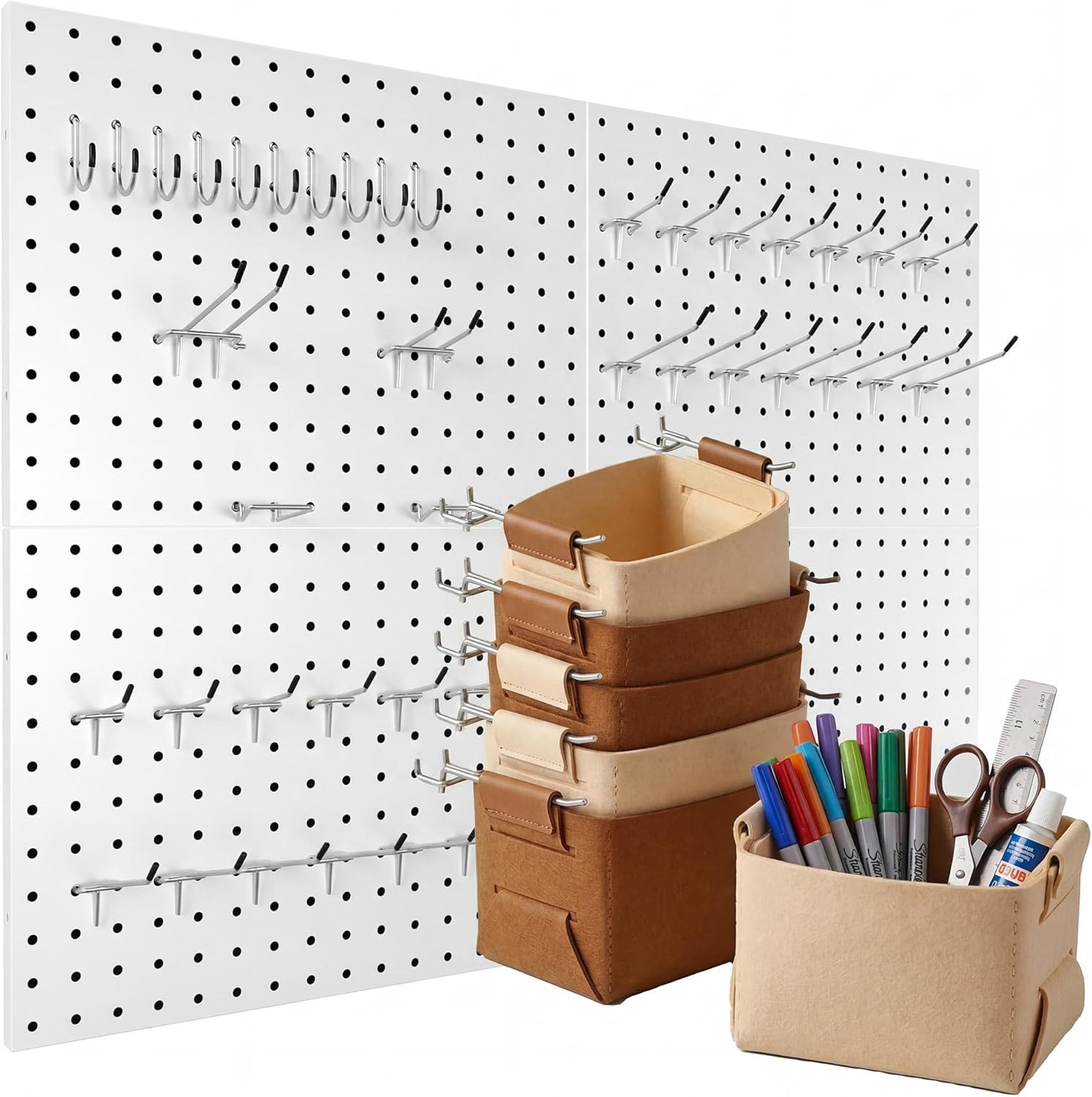 4 Pack Peg Board Organizer, Includes Metal PegBoard and Accessories | 16"x12"...