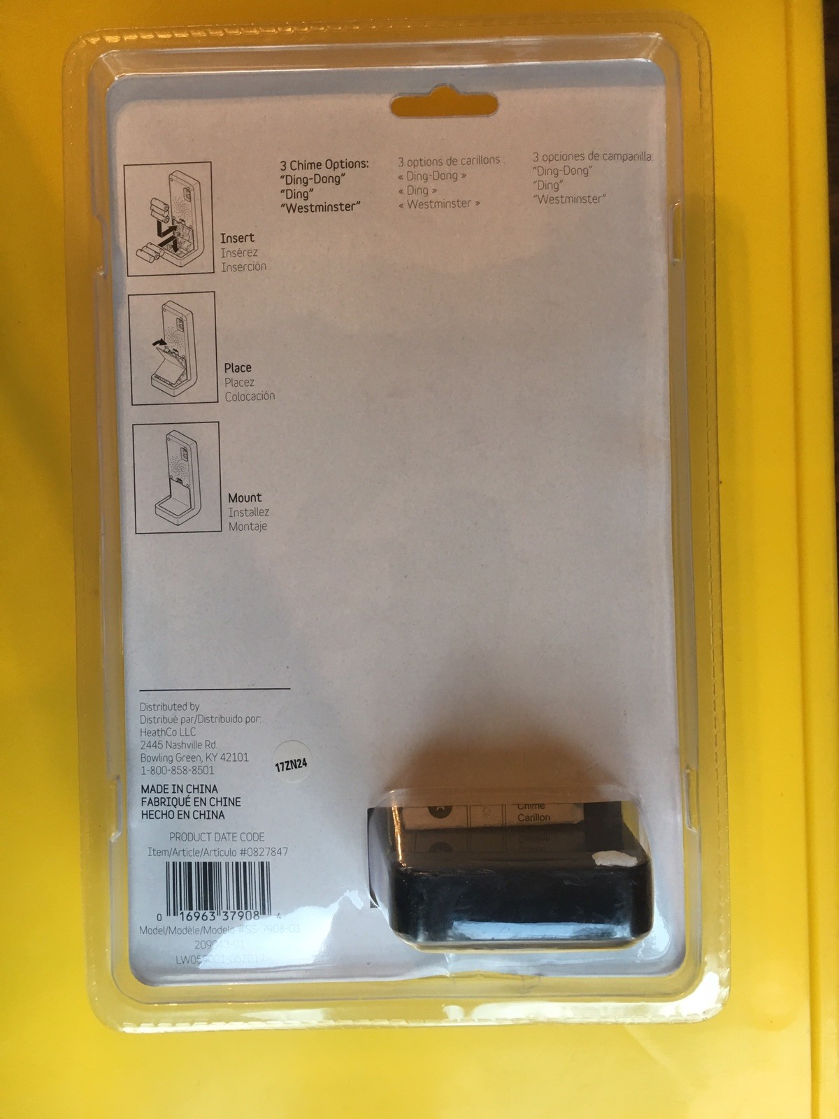 Wireless Doorbell Black & Gray, 3 Chimes, 150' Range, Volume Control Modern Look