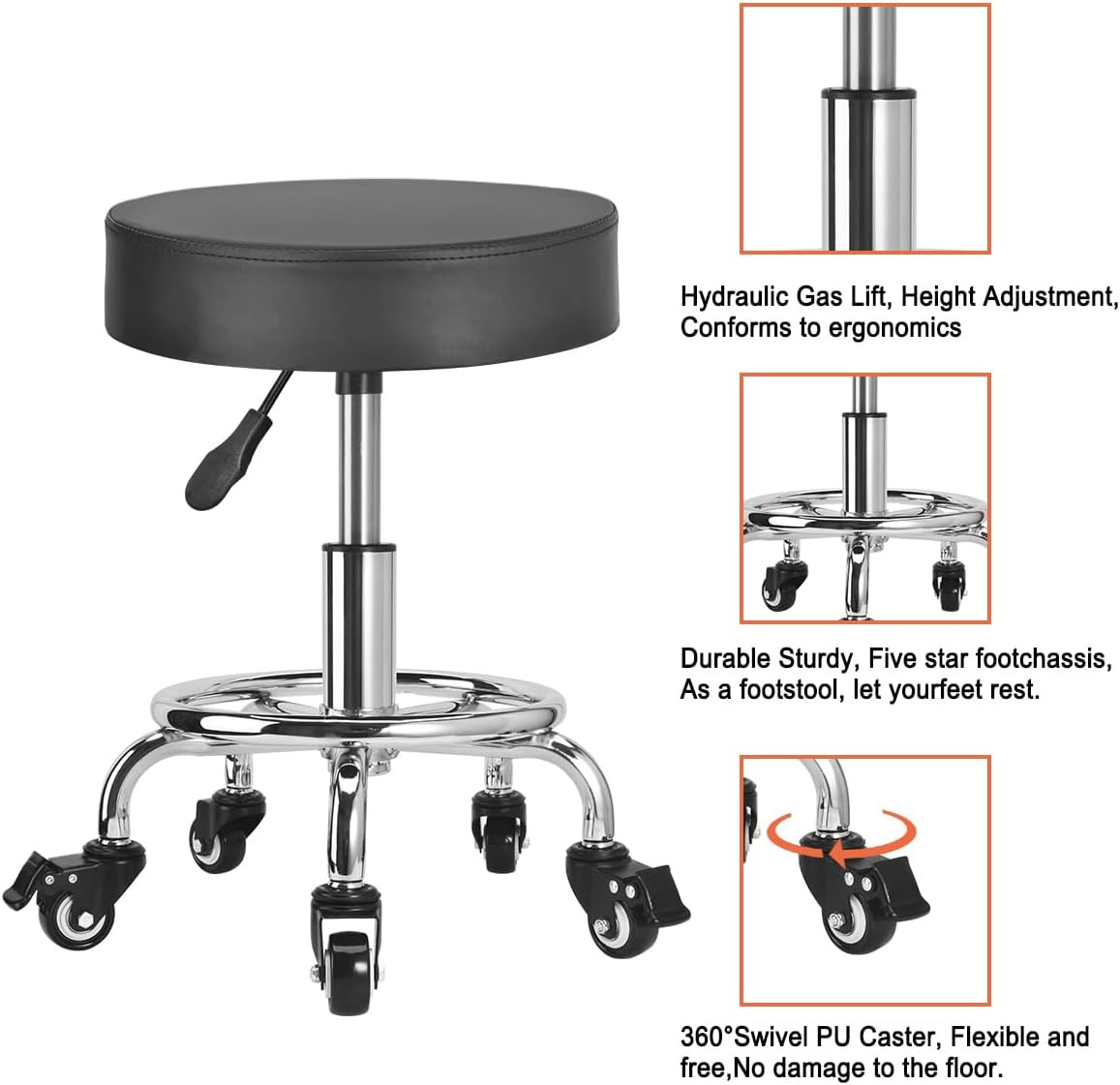 JOSTZHXIN Low Height Rolling Stool Height Adjustable Low Roller Seat, Swivel Sma
