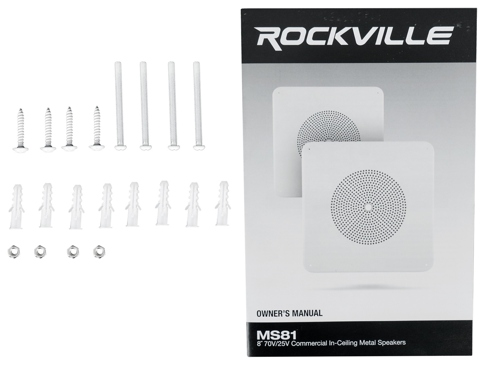 (2) Rockville MS81 Metal 8" 70v Commercial Background Music PA Ceiling Speakers