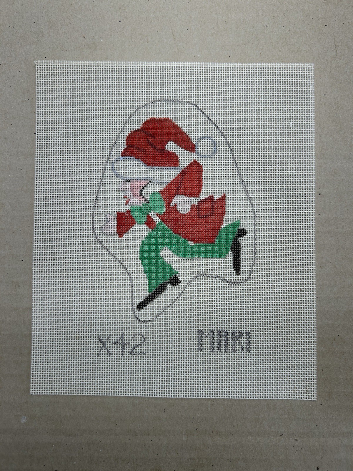 Mari Santas Elf Running Needlepoint Colorful Pattern Hand Painted Christmas