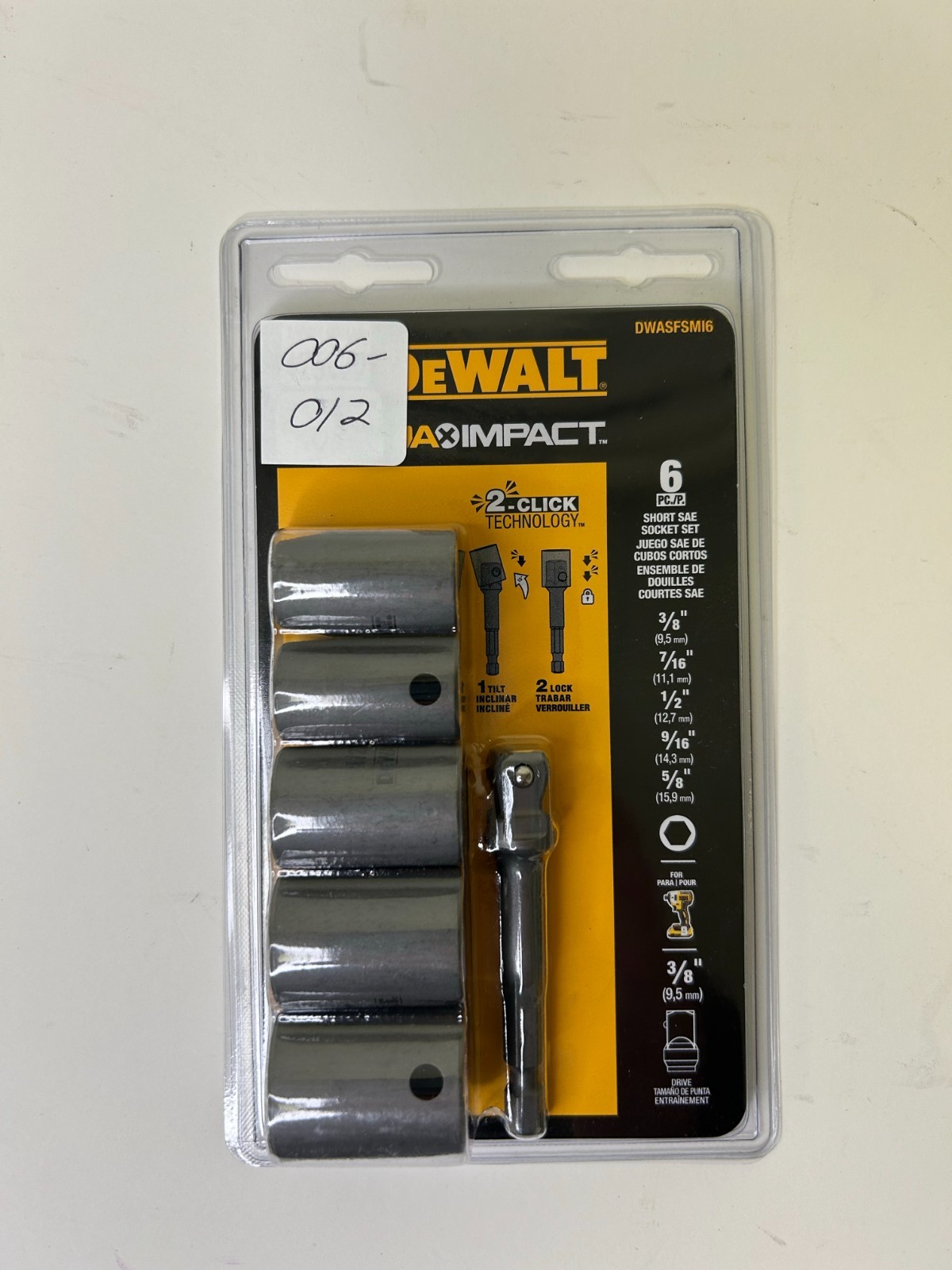Dewalt MAX Impact 3/8" Drive SAE Socket Set 6 Piece DWASFSMI6 New