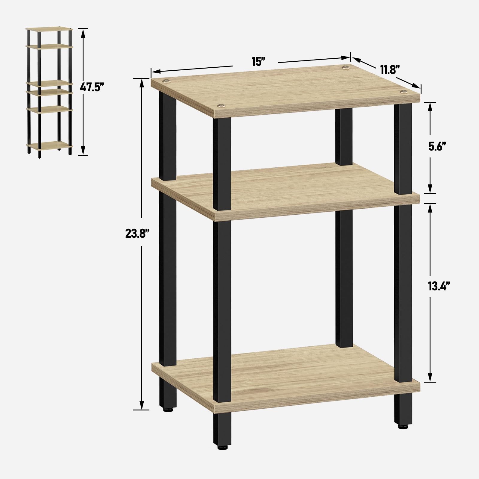 End Side Table Nightstand 3Tier Storage Shelf Couch Small Room TB01BO049