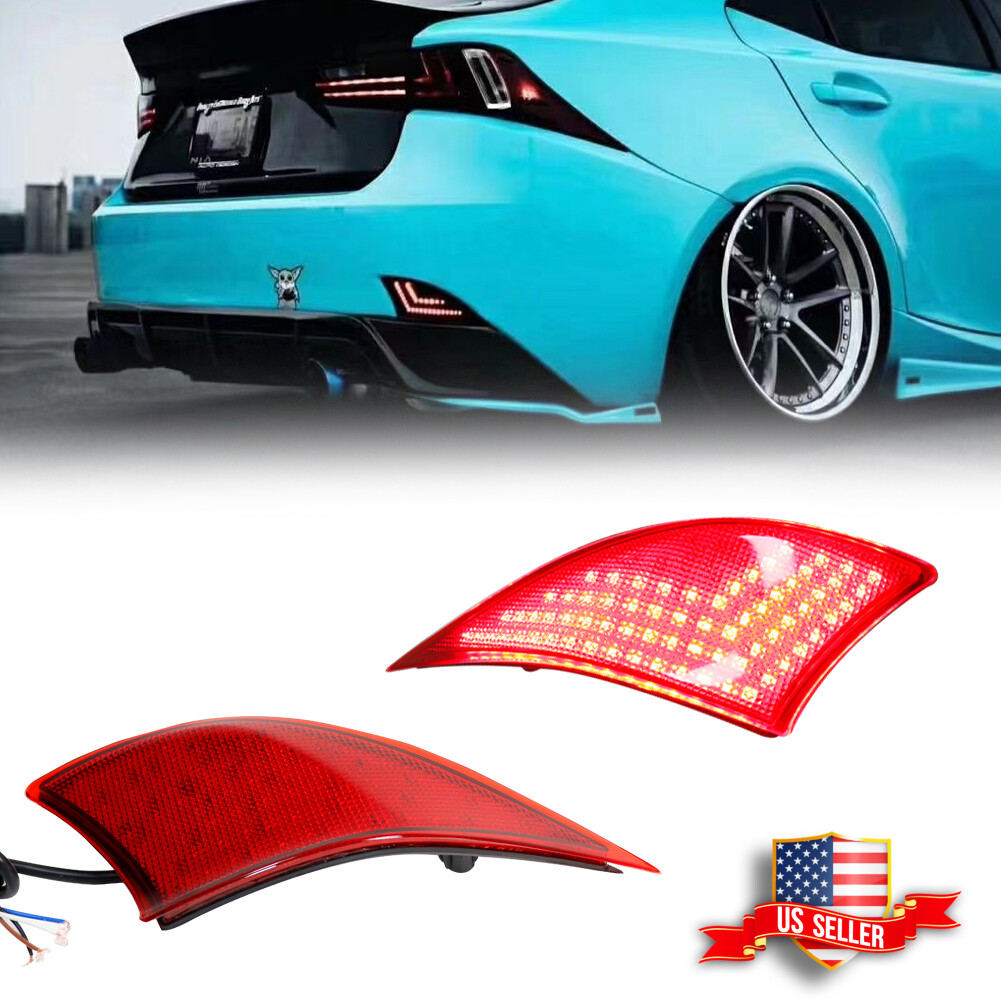 2x Red Lens LED for 2014+ Lexus Bumper Reflector Signal Brake Light IS250 IS350
