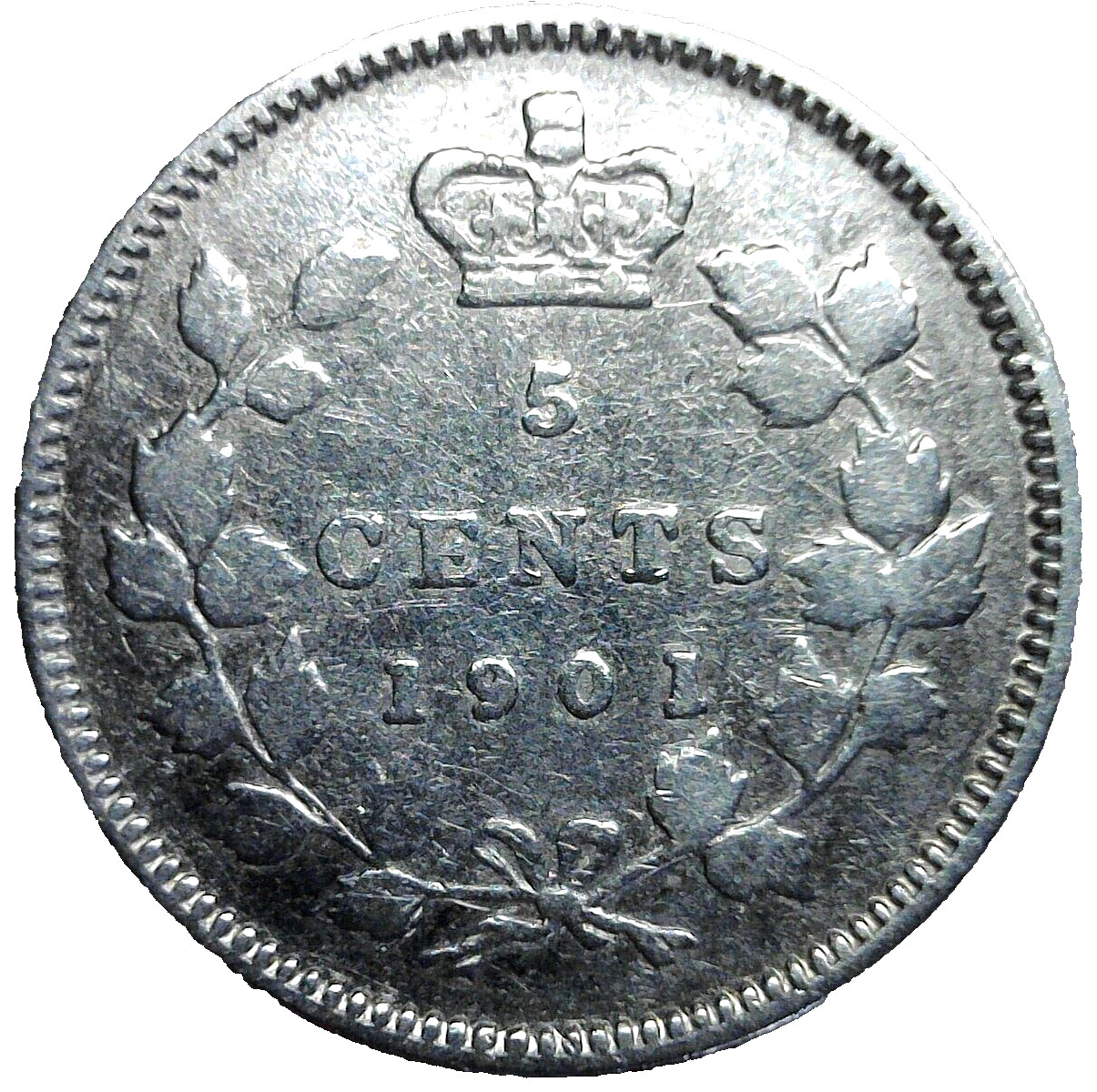 1901 Canada 5 Cent AU 92.5% Lovely Silver Queen Victoria Canadian Five Cents