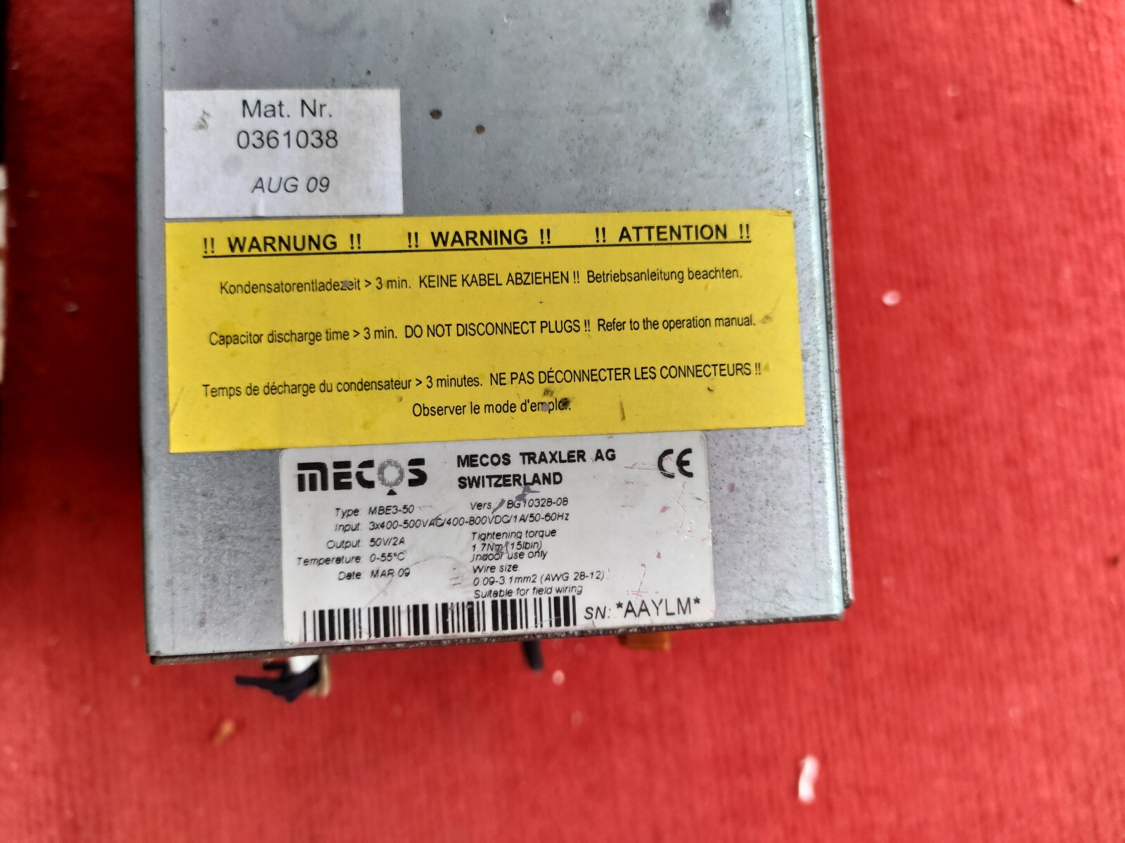 P:VUON Mecos Inverter 3x400-500VAC 1.7Nm MBE3-50 Vers. BG10328-10