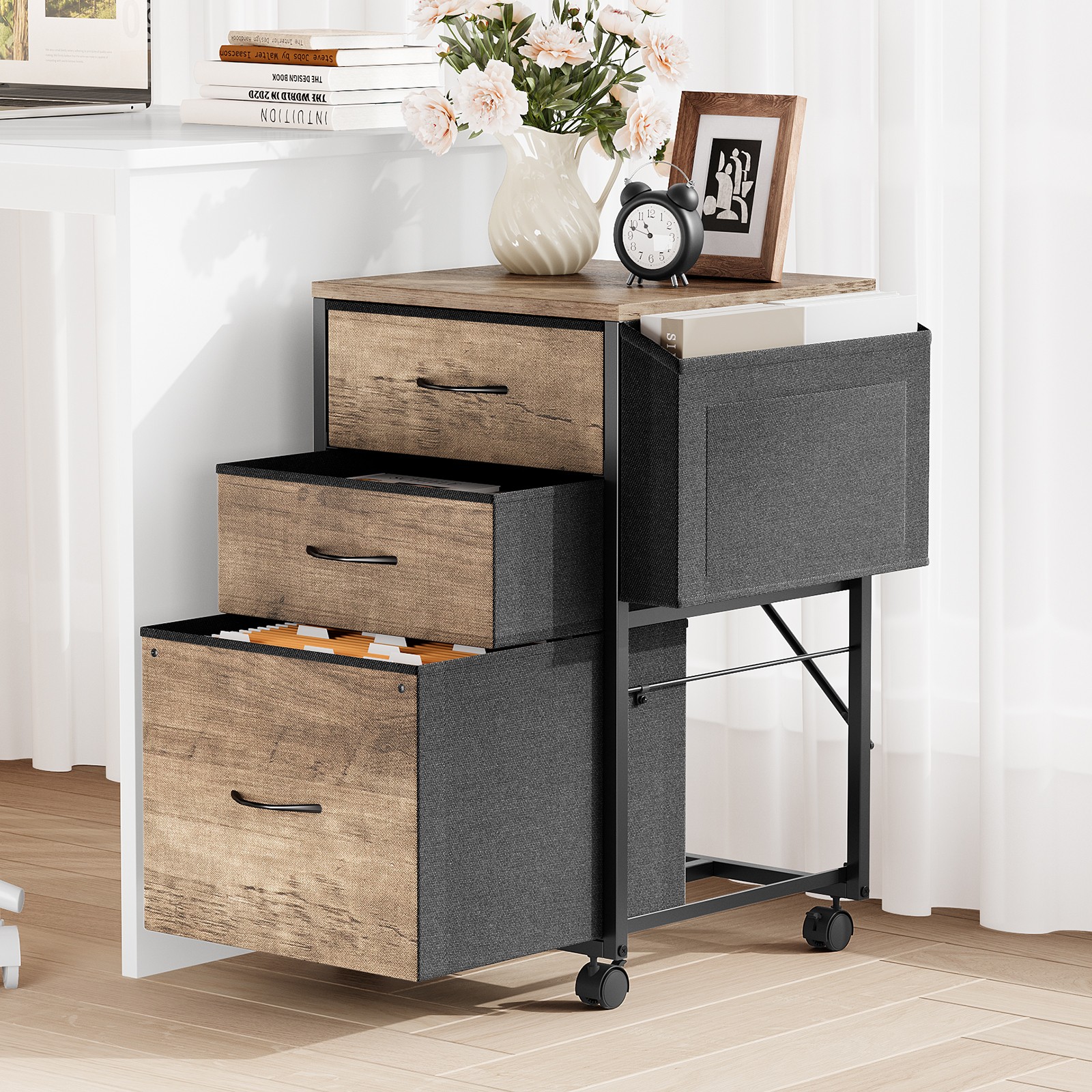 Mobile File Cabinet for Under Desk 3 Drawers Letter-Size Filing Printer Stand