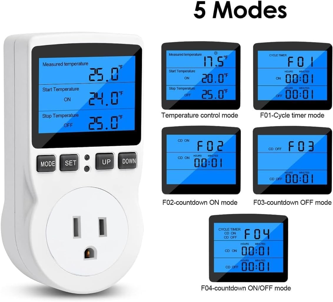 Digital Thermostat Controller - Plug-in Temperature Controller for RVs, Repti...