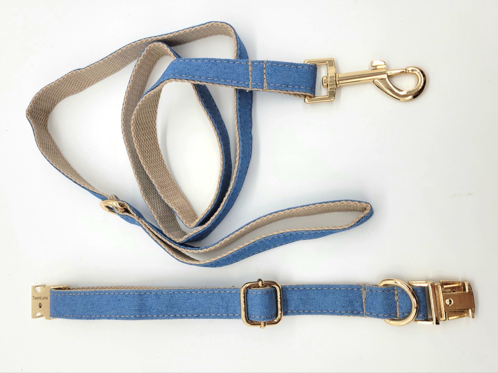 Luxury Denim Collar And Leash Set NEW