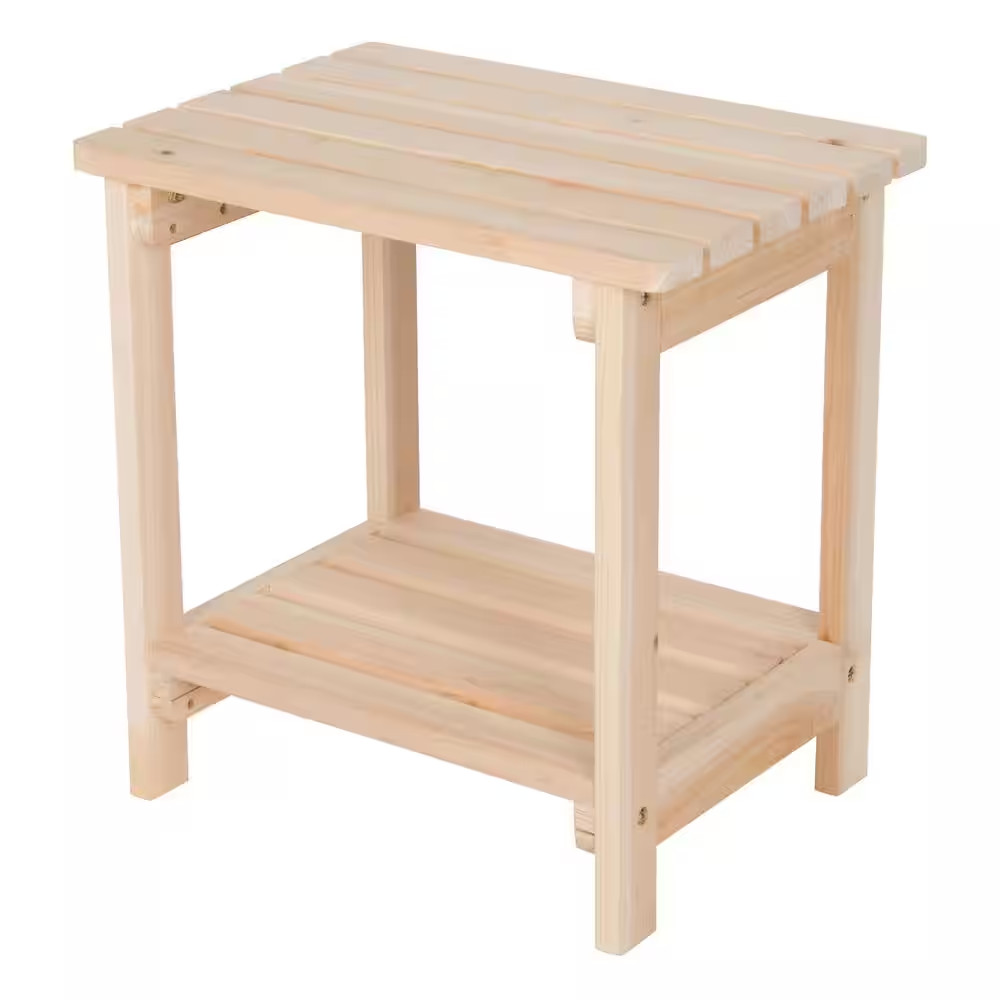 20 In. Tall Natural Rectangular Wood Outdoor Side Table
