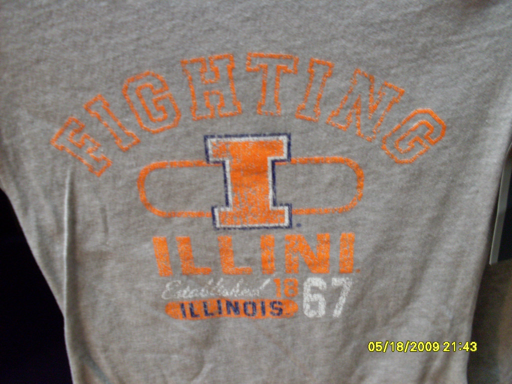 NWT PRO EDGE Ladies Jr. Cut FIGHTING ILLINI Logo T Ash Gray Orange Ink S/M/L/XL