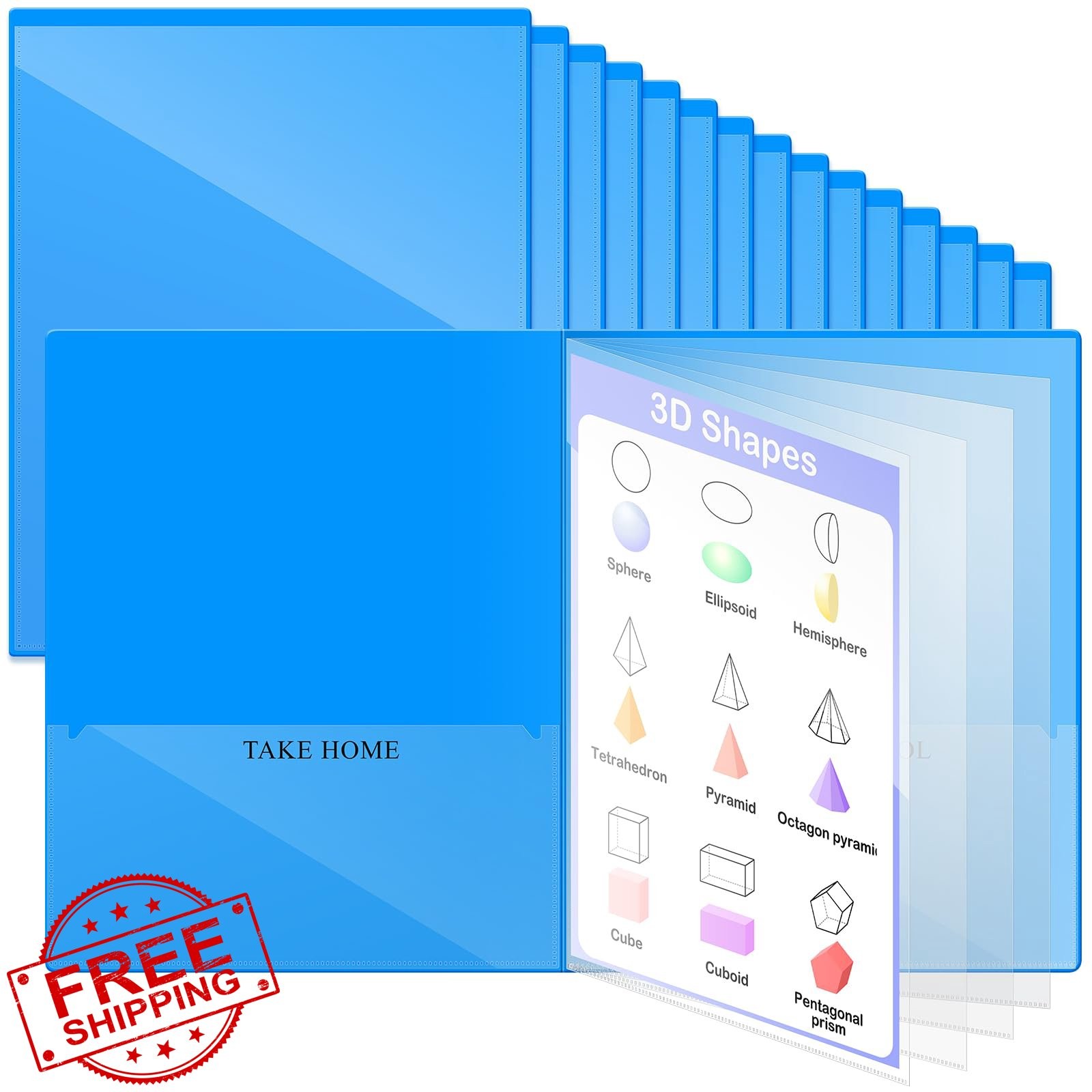 Henoyso 2 Pocket Folders, 24 Pcs, Blue, 11x9, 4 Clear Pockets