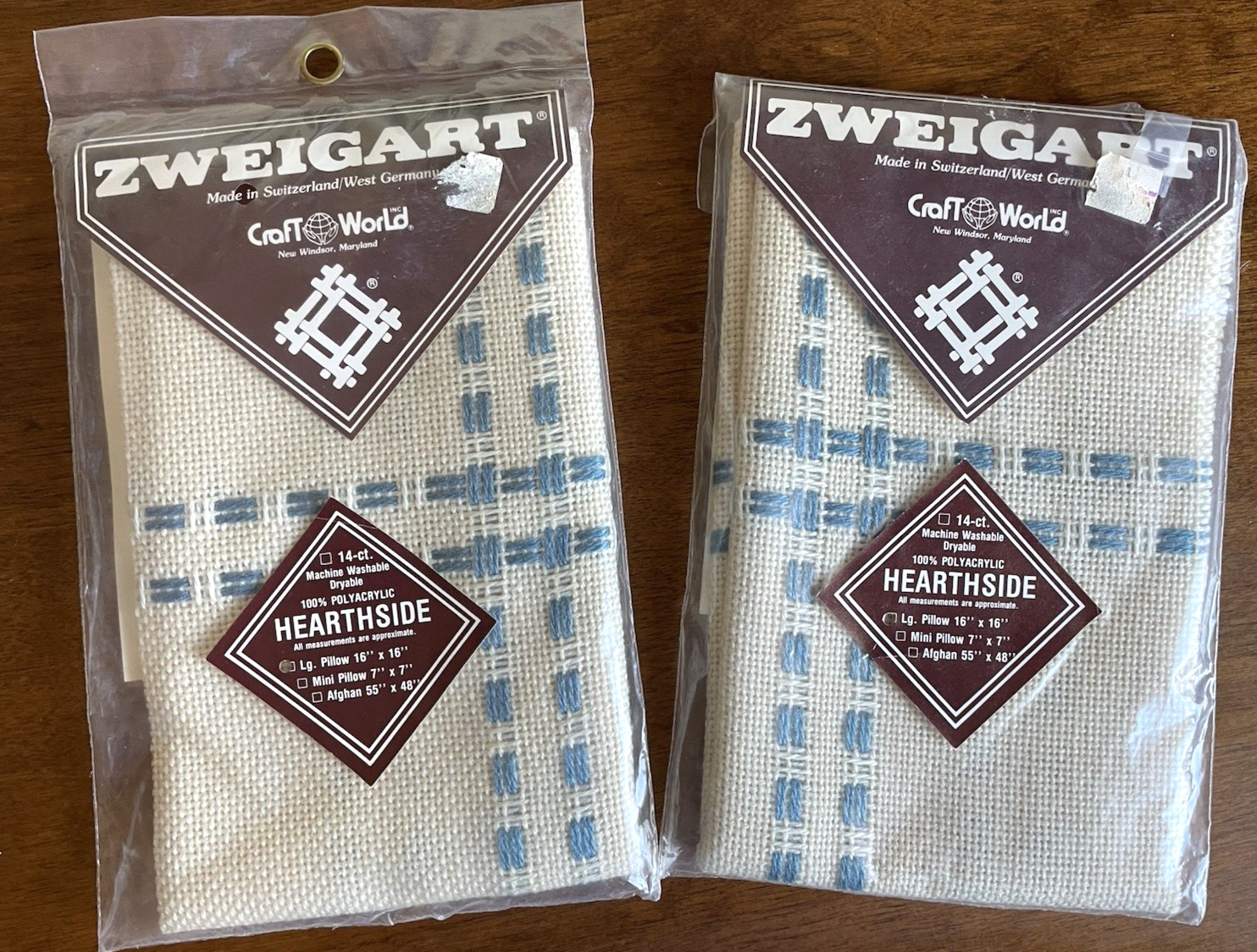 Craft World Zweigart 14 Count Pillow Fabric-Heartside 16" x 16" Lot of 2 Blue