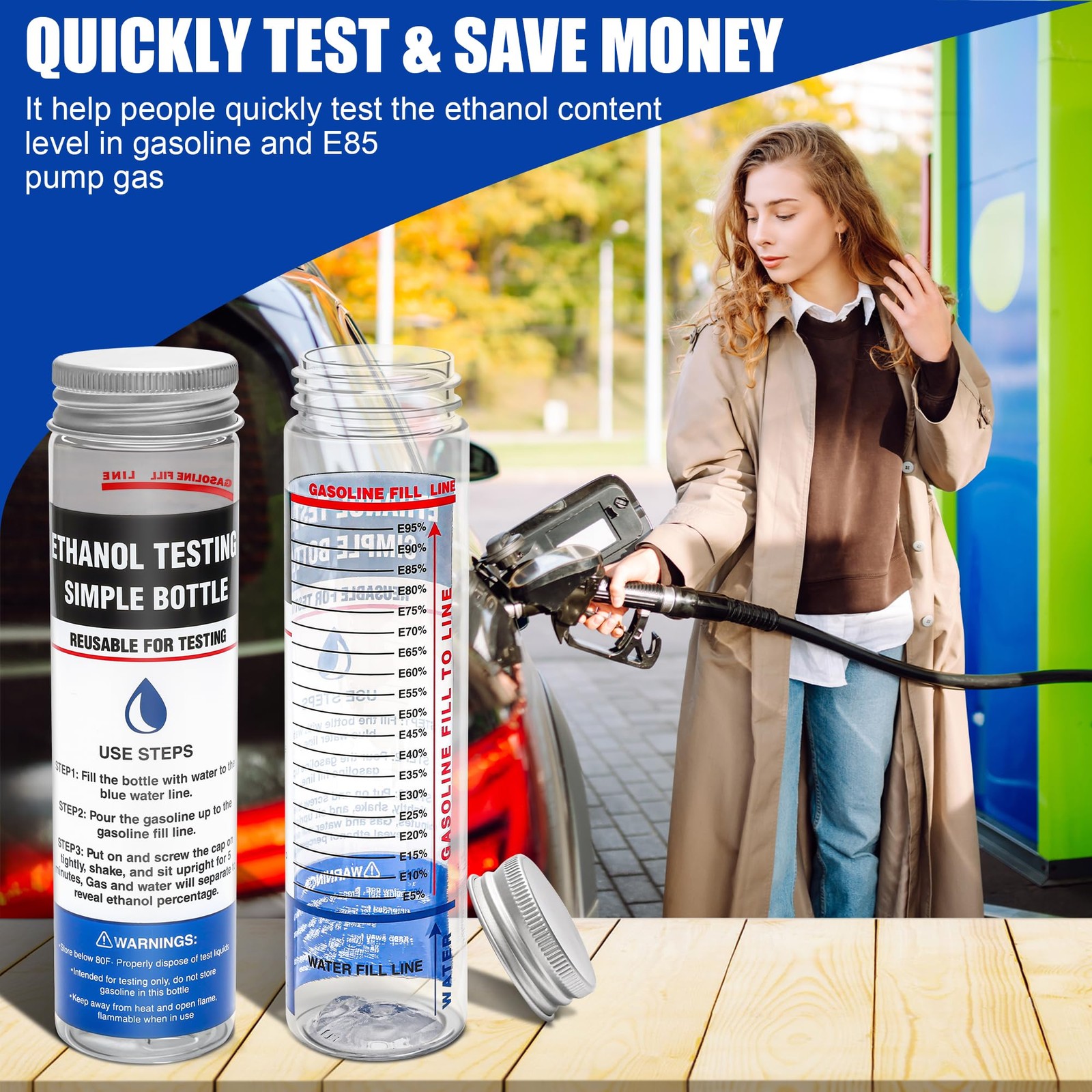 Windspeed 2 Pack e85 Ethanol Tester Bottle, E85 Fuel Gasoline Octane Level...