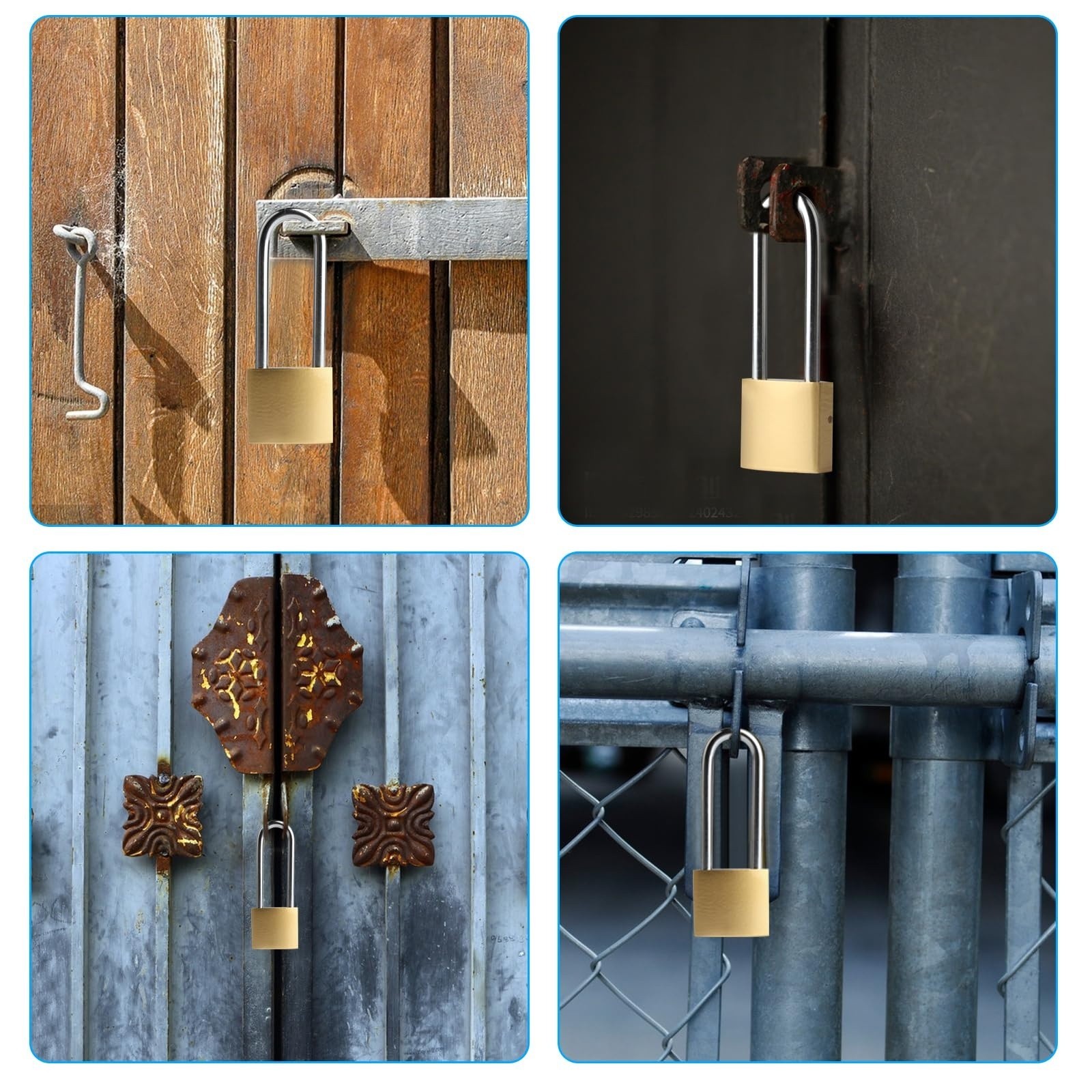 4 PCS Long Keyed Padlock Waterproof Solid Brass Lock Alike Keys Locker Hasp
