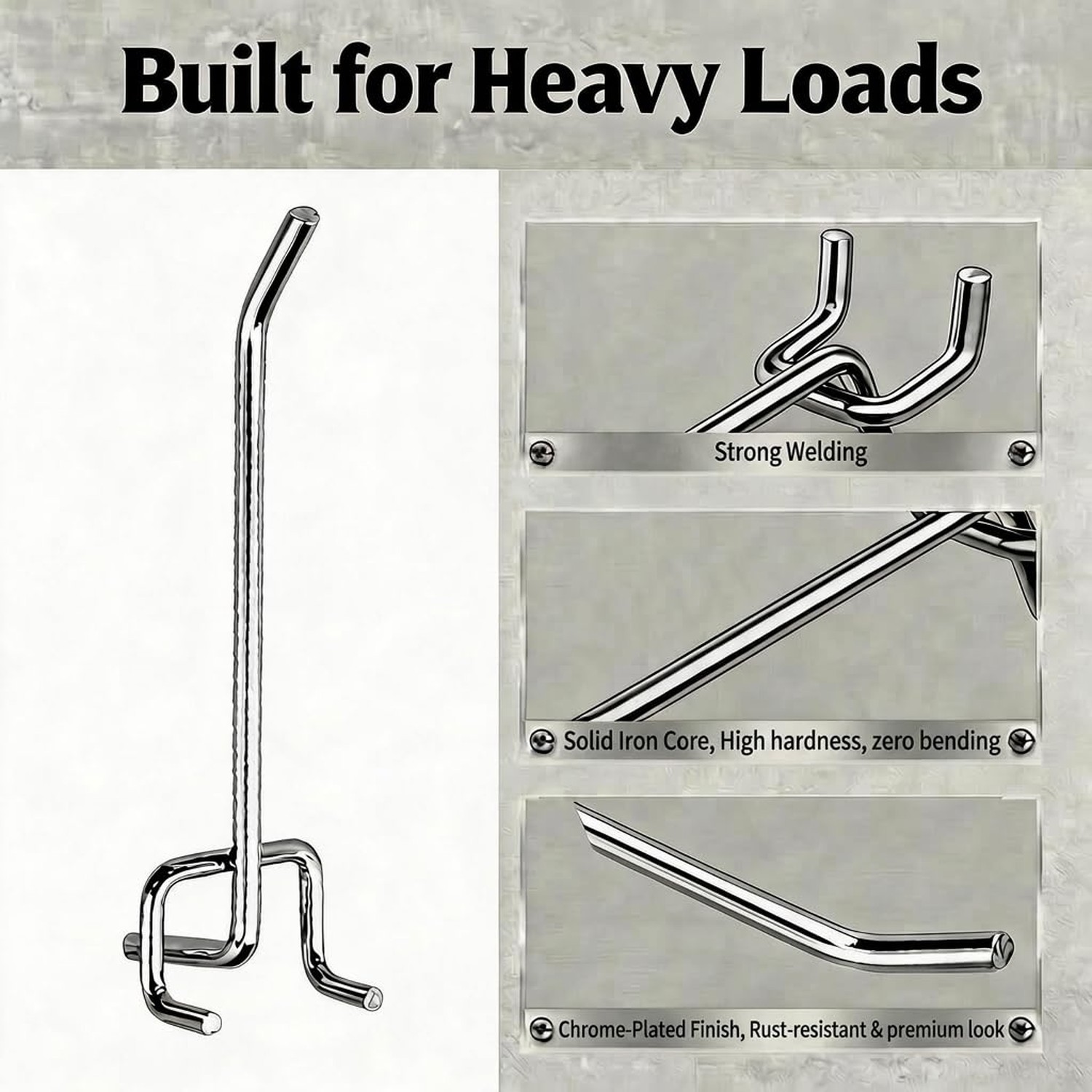 36 Pack Heavy Duty Pegboard Hooks, Assorted Sizes Metal Hangers | Double-pron...