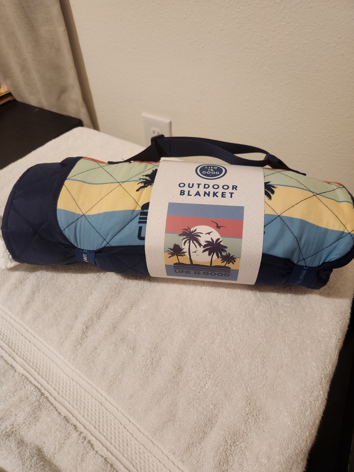 NEW Berkshire Blanket Home Co Life Is Good Palm Teees Beach Outdoor Blanket
