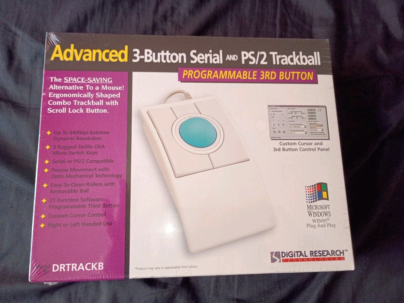 Vintage Digital Research Advanced 3 Button Serial And PS/2 Trackball, New Sealed