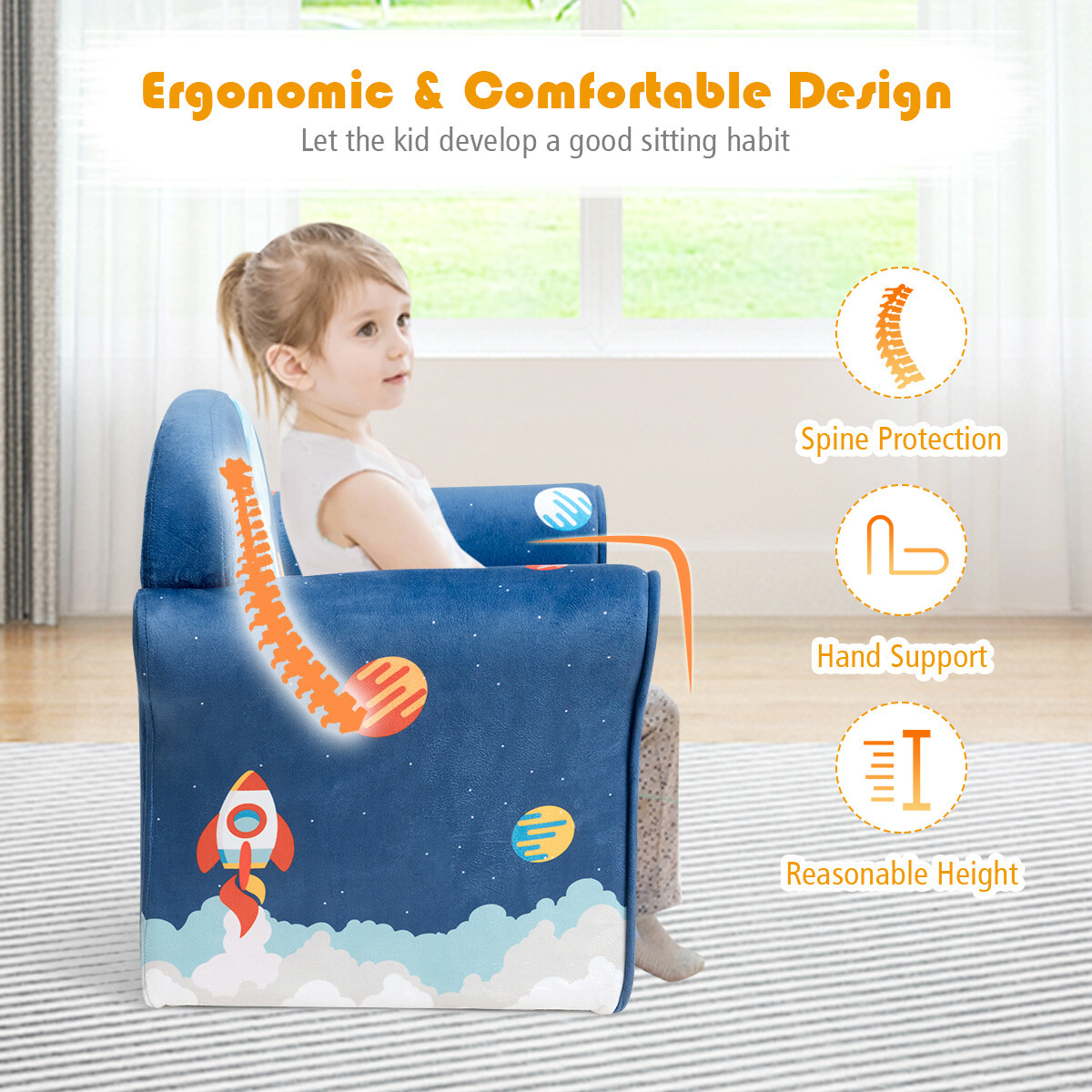 Kids Astronaut Sofa Children Armrest Couch Upholstered Chair Toddler Furniture
