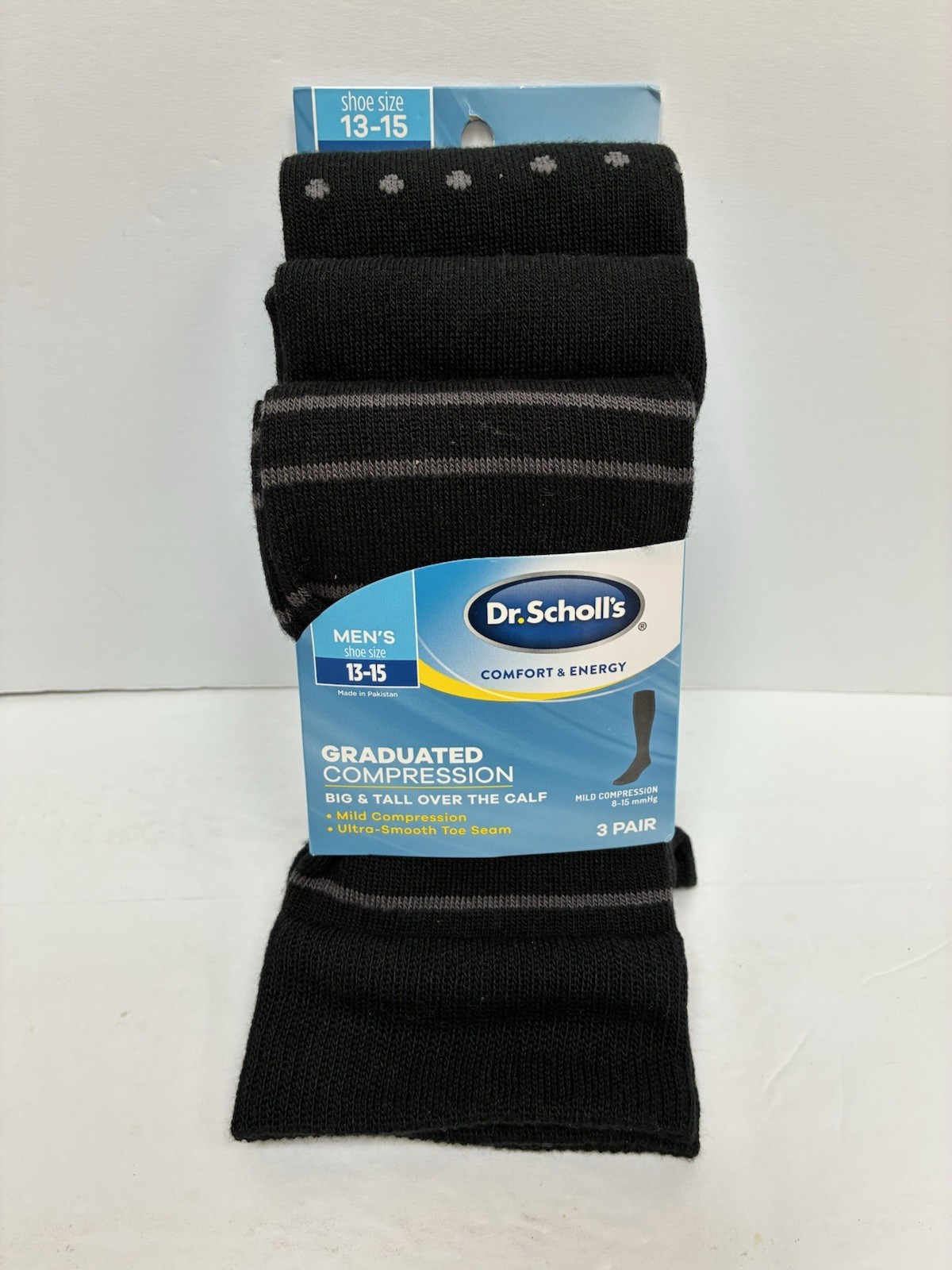 Dr. Scholls Men's Sz 13-15 Graduated Compress Socks Big & Tall Over The Calf Blk