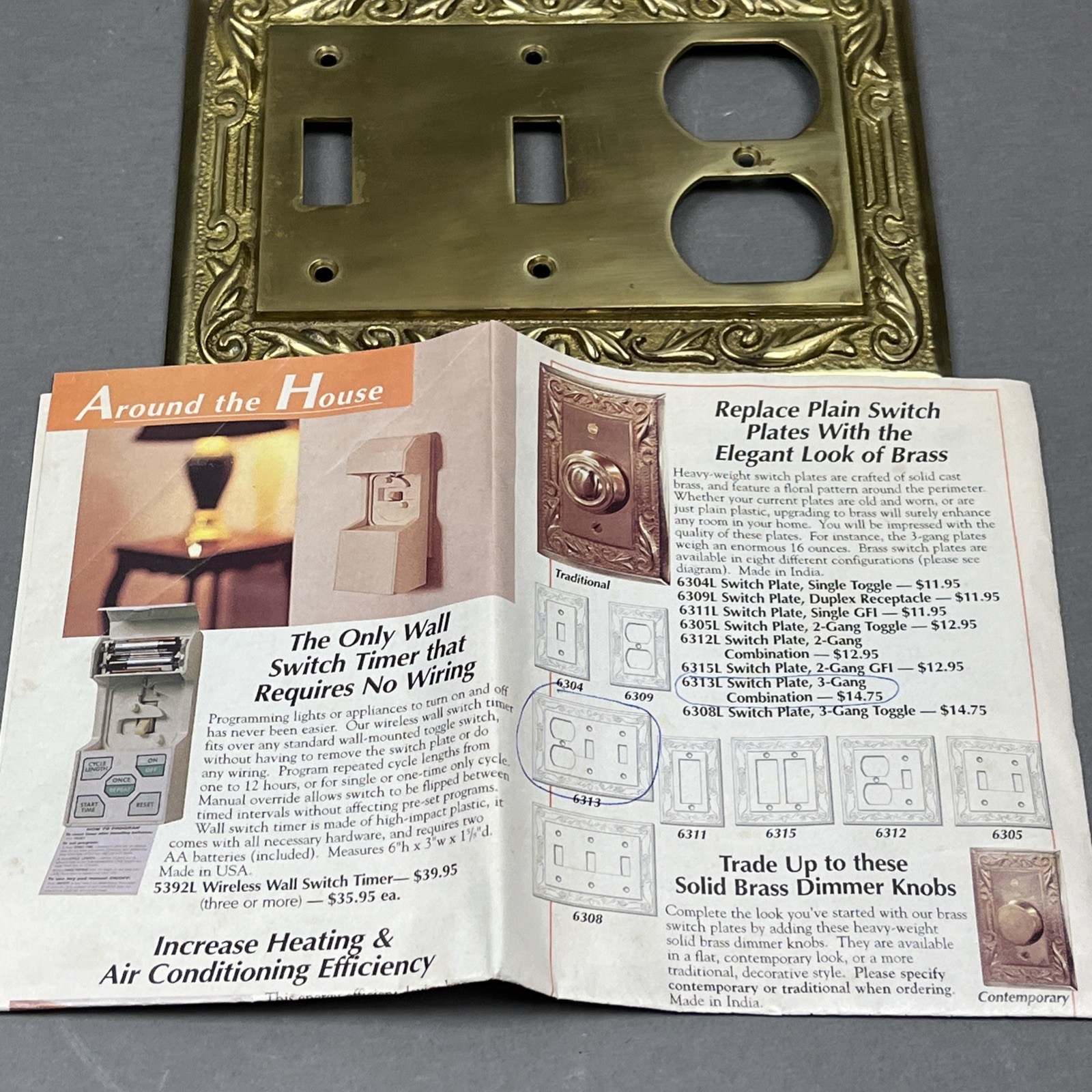 Solid Cast Brass Switch Plate 3-Gang Combination Duplex Outlet 2-Toggle Switch