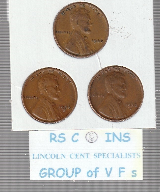1936PDS  1937PDS  1938PDS  1939PDS  ~  LINCOLN CENTS  FINE CONDITION   RS COINS