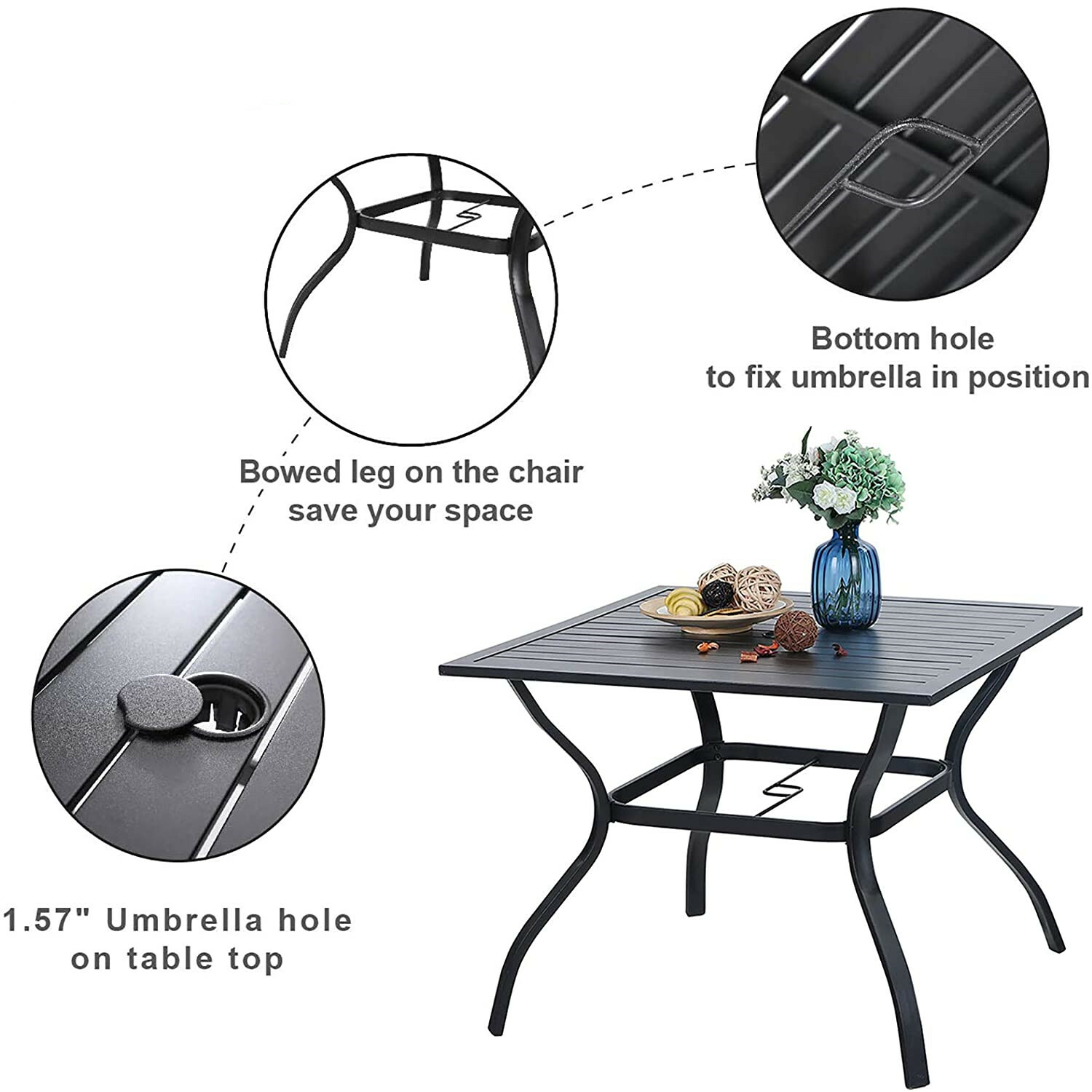 Rattan Furniture Sets Patio Chairs Metal Outdoor Table Square for 4 Person Party